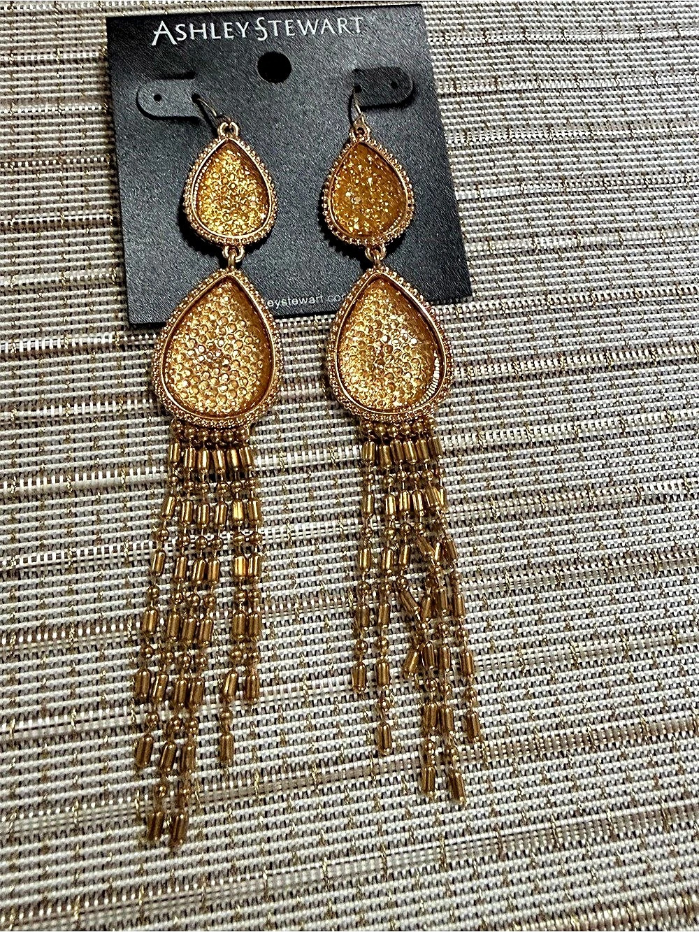 Ashley Stewart Gold-Tone Fringe Drop Earrings NWT